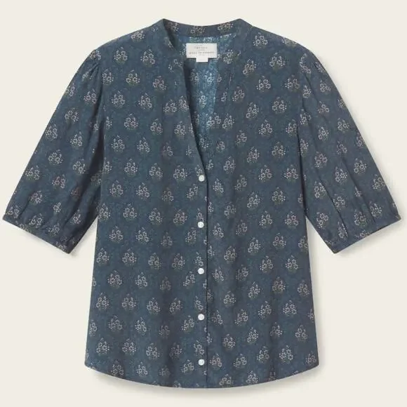 Trovata Blue Floral 3/4 Sleeve Button Down Blouse - Picture 6 of 7